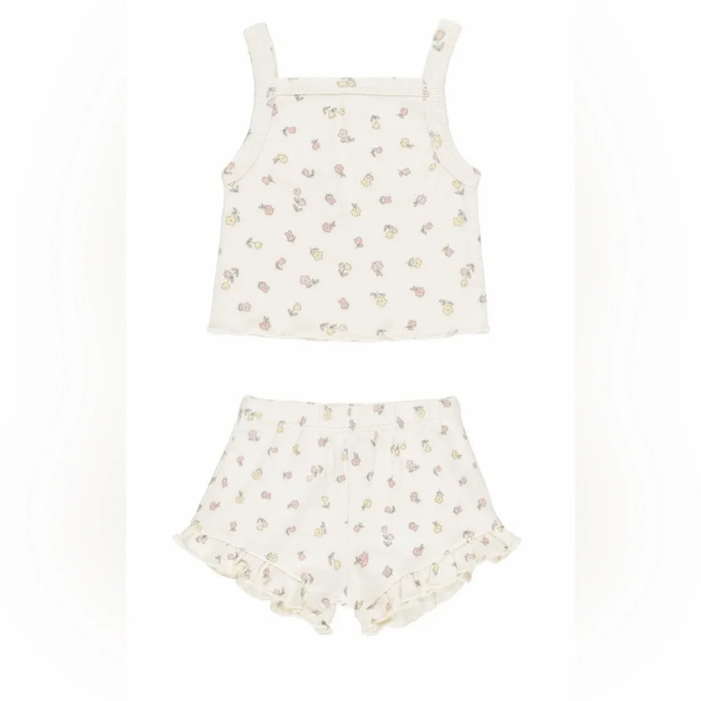 Quincy Mae Cream Floral Tank & Ruffle Short Set - Picture 1 of 5